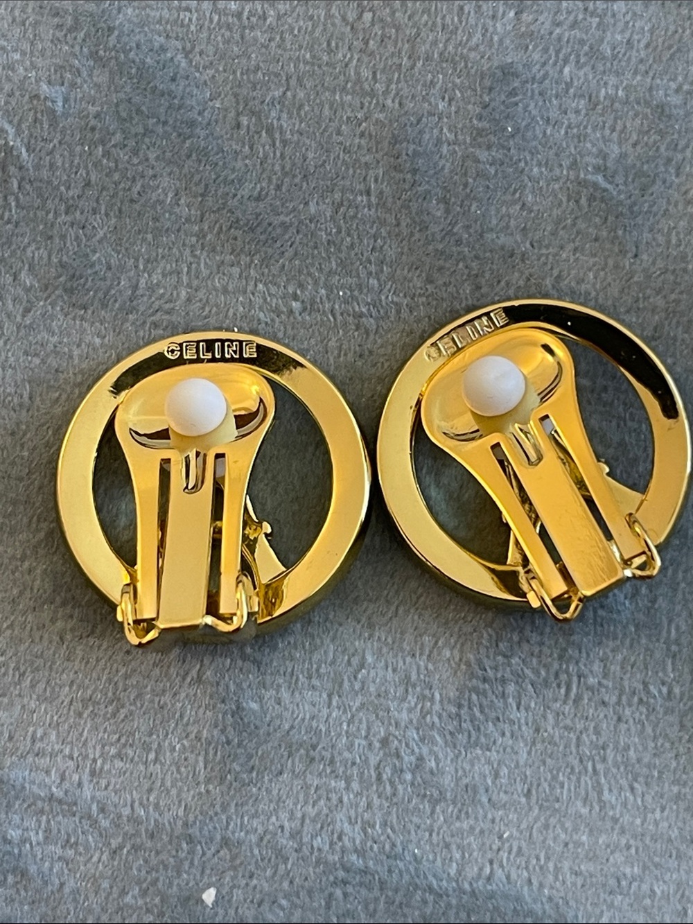 Celine Gold-tone Eiffel Tower Clip-On Earrings with Cream Accents - Picture 6 of 6
